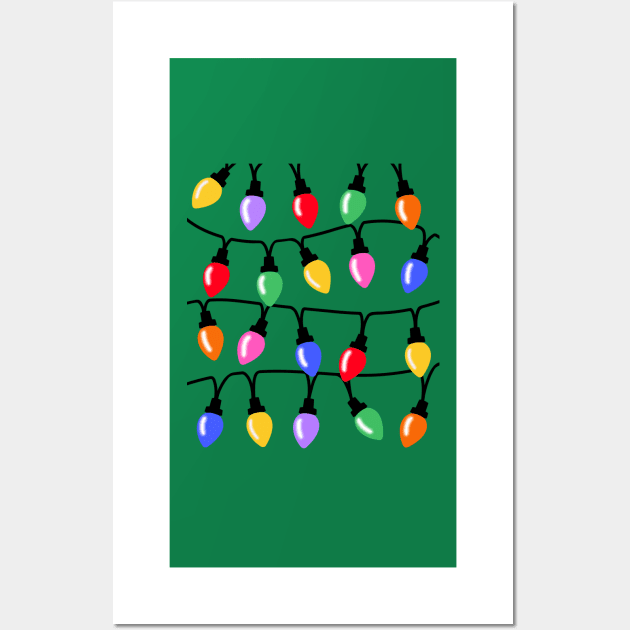 Christmas Fairy Lights Bulbs on Green Wall Art by OneThreeSix